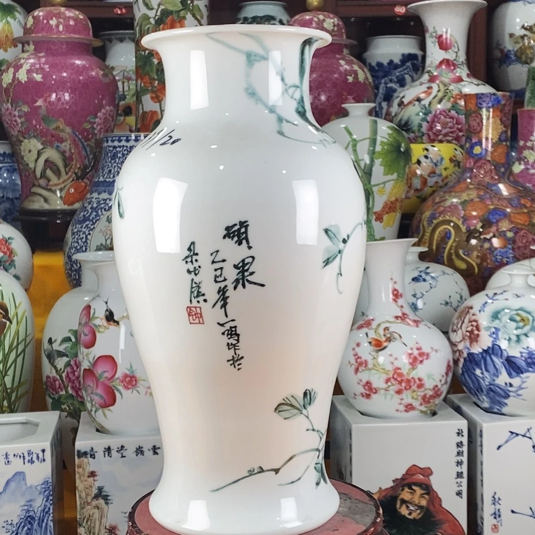 车***路摆件陶景德镇陶瓷冬瓜瓶