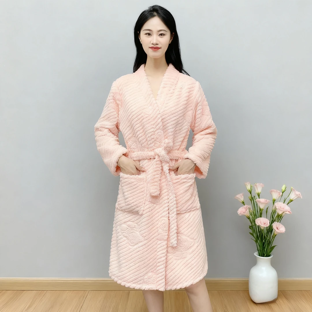 情侣款睡袍睡衣女秋冬季加绒加厚珊瑚绒高级中长款浴袍家居服Y176