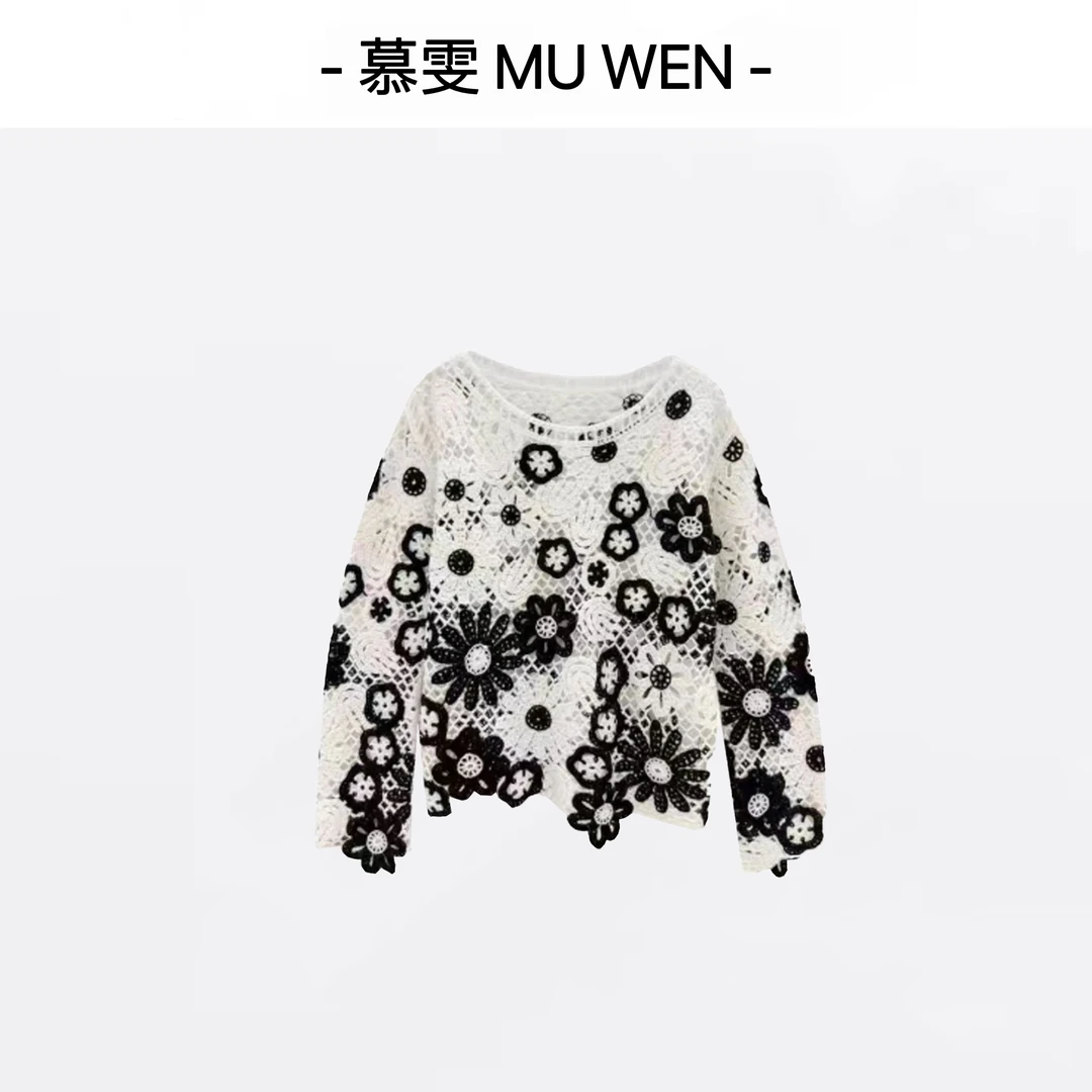 【采盈】新中式早秋国风手工花朵显瘦立体套头毛衣上衣251466843