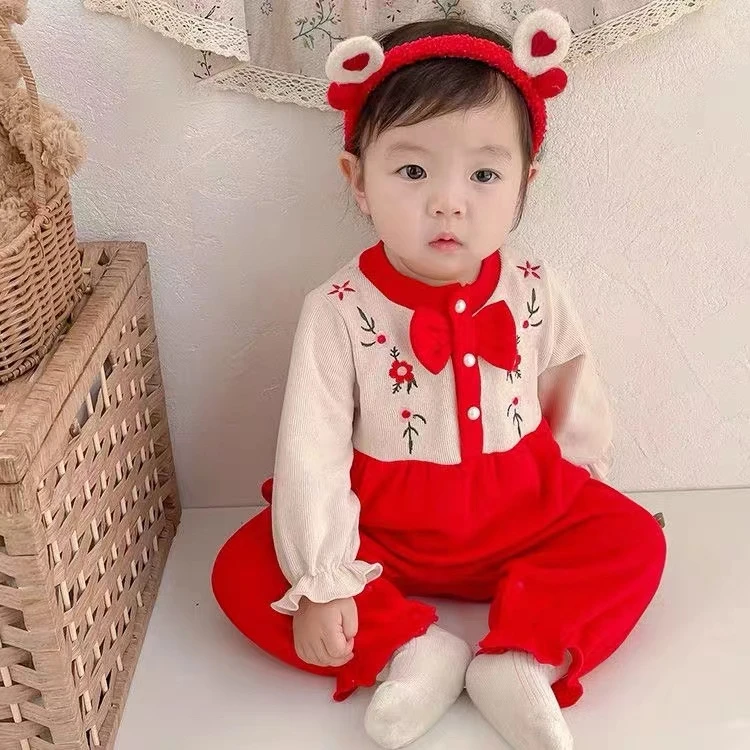 婴儿洋气绣花拼色公主哈衣6079