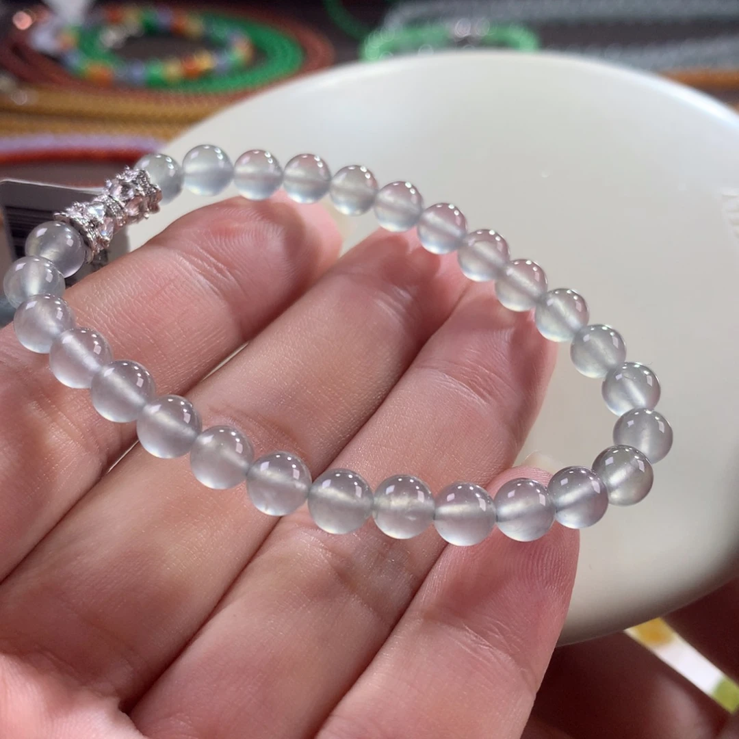 翡翠未镶嵌手链翡翠玻璃钢淡色黑钢卡6+