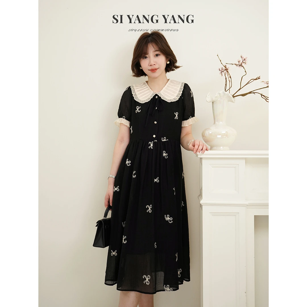 SIYANG翻领撞色蝴蝶结气质亲肤透气减龄连衣裙LYQ503A073SYY