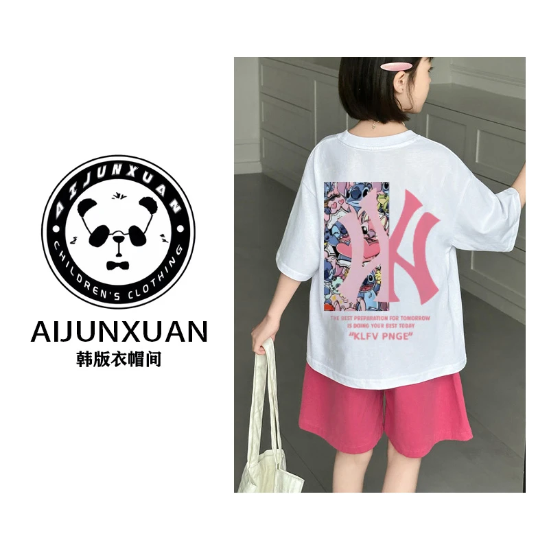 【现货】2025韩版女童套装夏季新款卡通时尚百搭韩版可爱两件套宽松