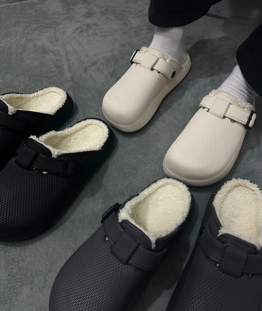 男士秋冬厚底加绒勃肯情侣棉拖鞋女士新款百搭休闲包头加绒棉鞋