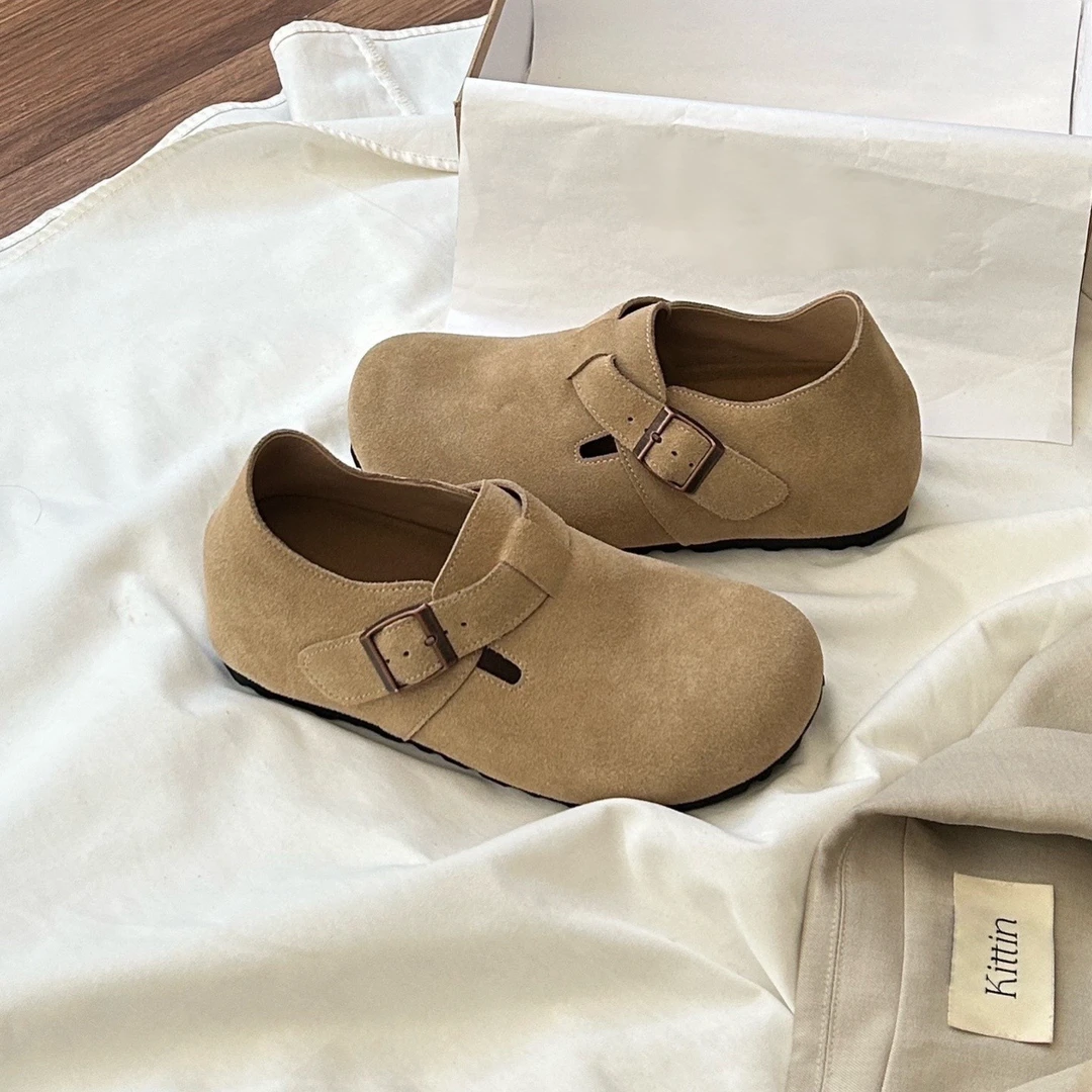 内增高5CM休闲厚底软皮勃肯鞋春秋新款覆古一脚蹬乐福鞋女鞋子