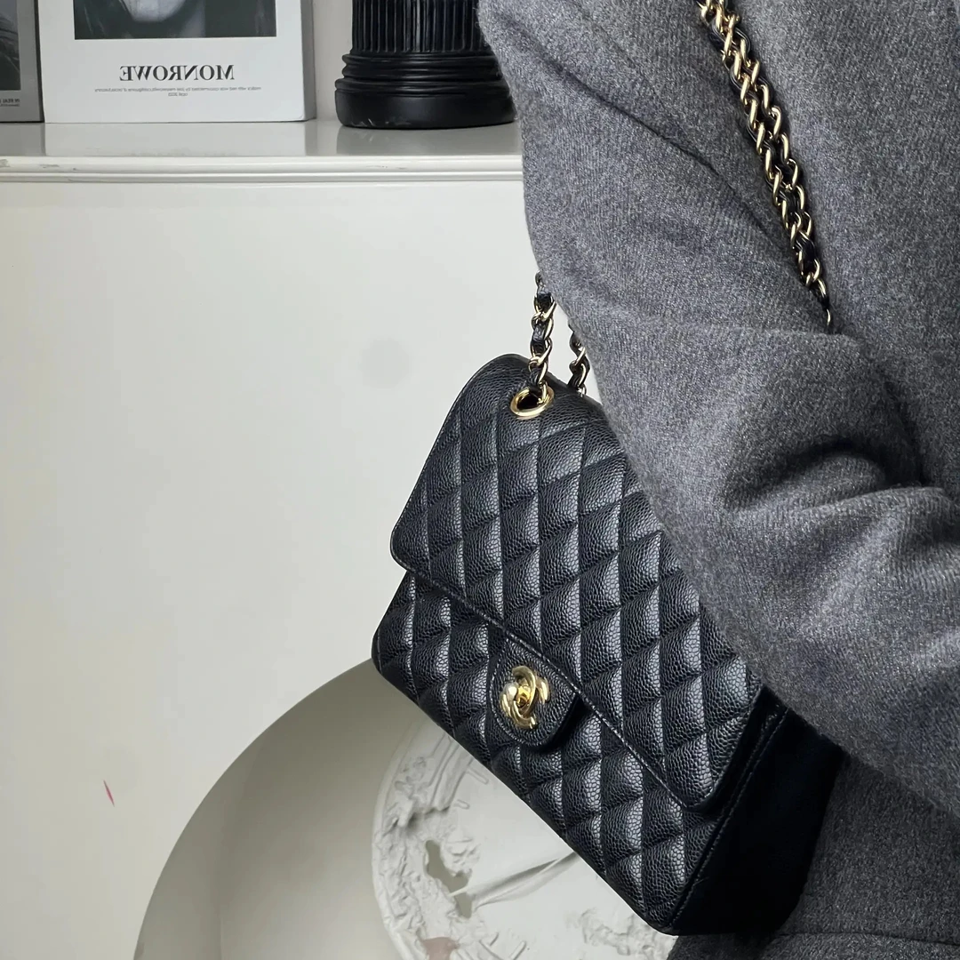 95新 Chanel/香奈儿 Chanel cf中号黑金荔枝牛/优品