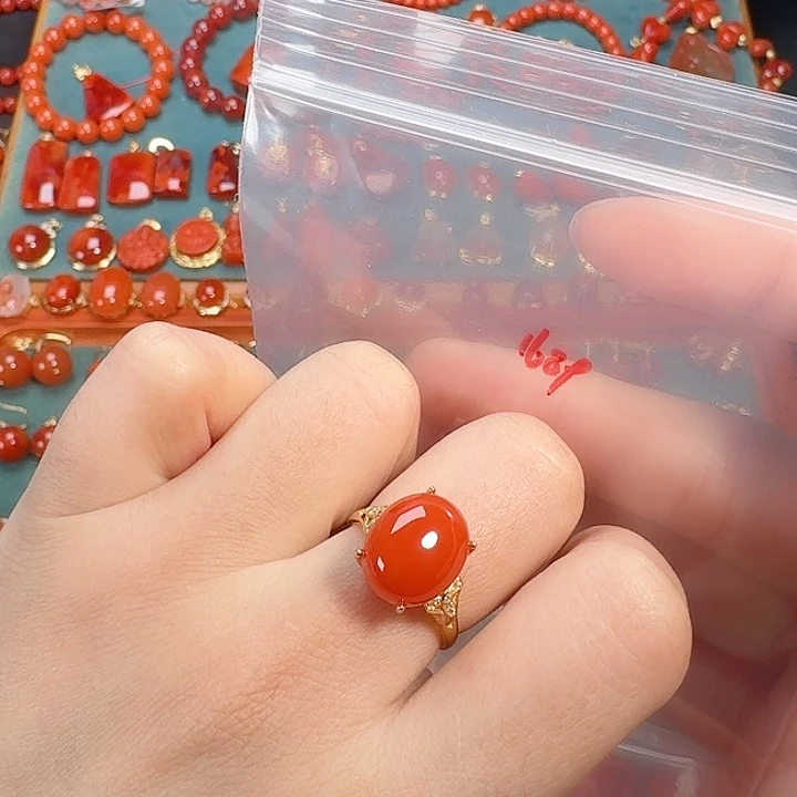 南红玛瑙银S925镶嵌戒指