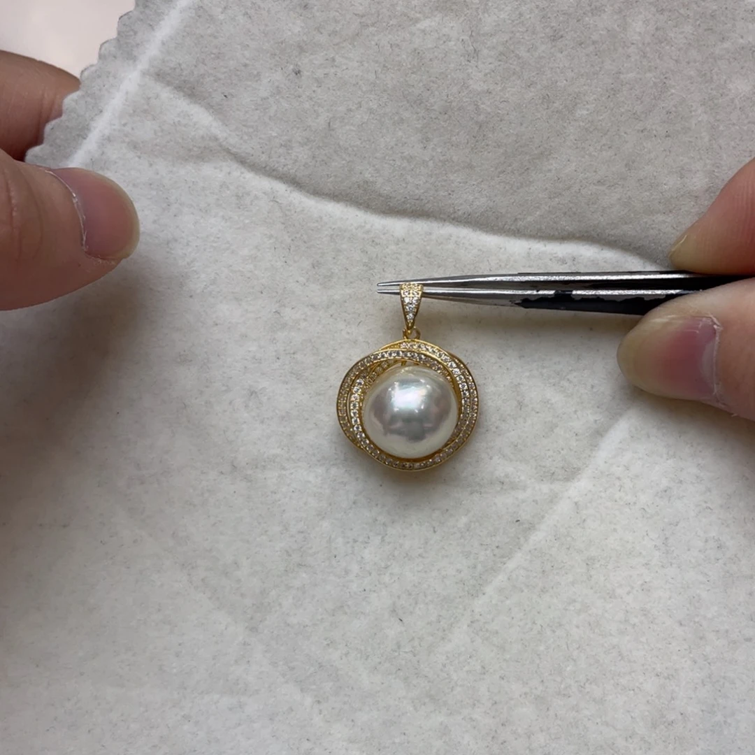 海水珍珠吊坠(不含链)银S925镶嵌