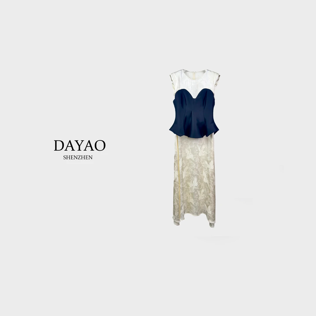 「DAYAO」24新款气质无袖拼色时尚名媛显瘦连衣裙高端女装WY24515