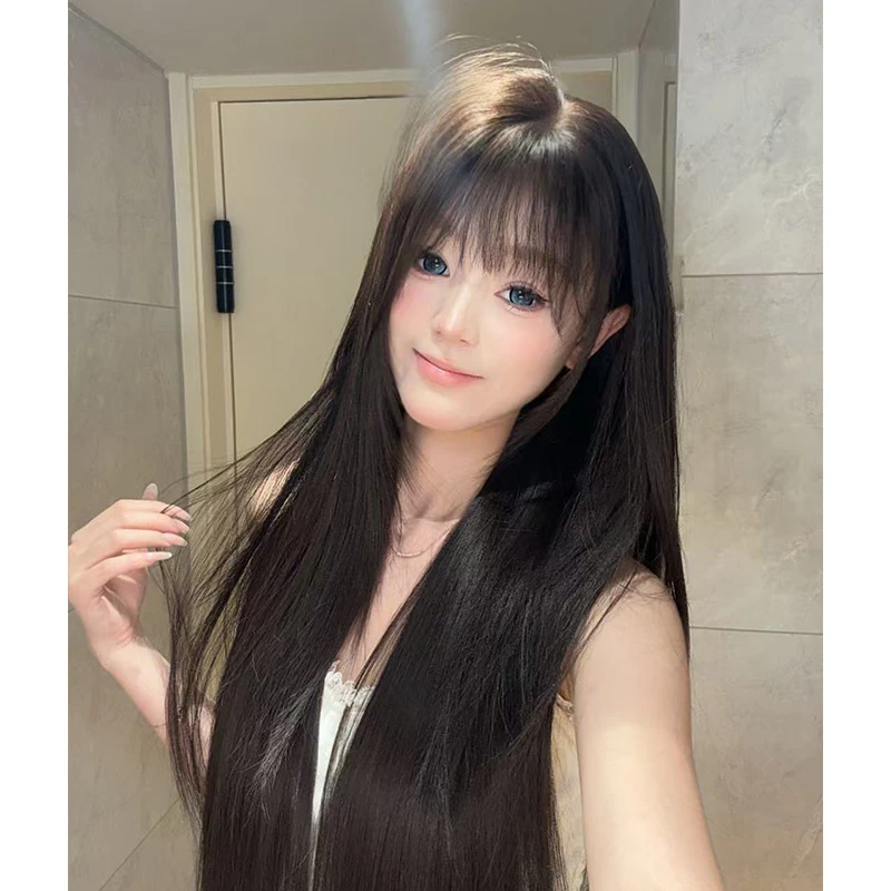 【校花指南】假发女黑棕色长直发蓬松自然新款防真人发全头套