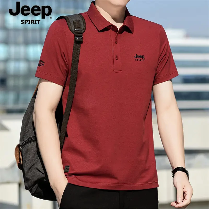 JEEPSPIRIT红色polo衫男士夏季白领年轻翻领商务半袖体恤短袖t恤
