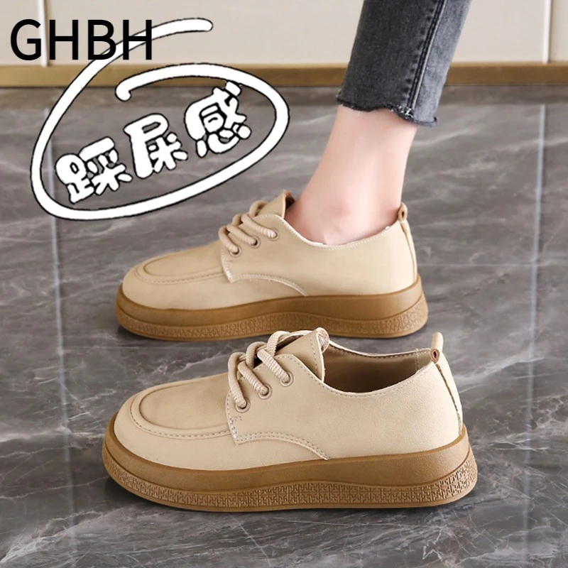 女鞋法式流行小皮鞋女2025新款夏季厚底宽头系带单鞋英伦风乐福鞋