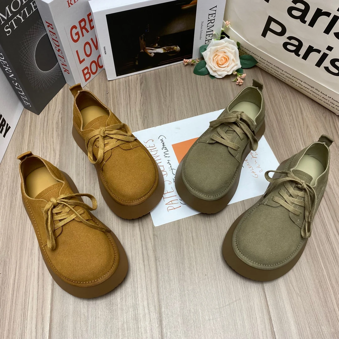 【BB】休闲系带厚底勃肯鞋女2025新款夏季英伦风圆头百搭单鞋
