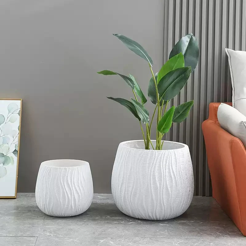 轻奢手工镁泥花盆北欧风格现代简约水波纹客厅绿植花盆创意简约
