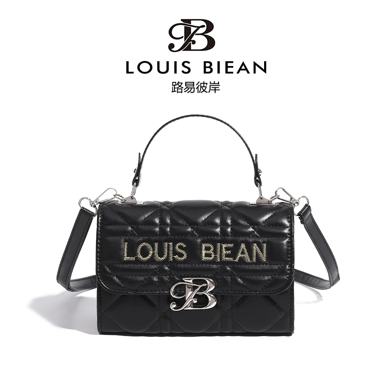Louis biean新款高质感时尚菱格刺绣斜挎单肩包手提包8086黑色