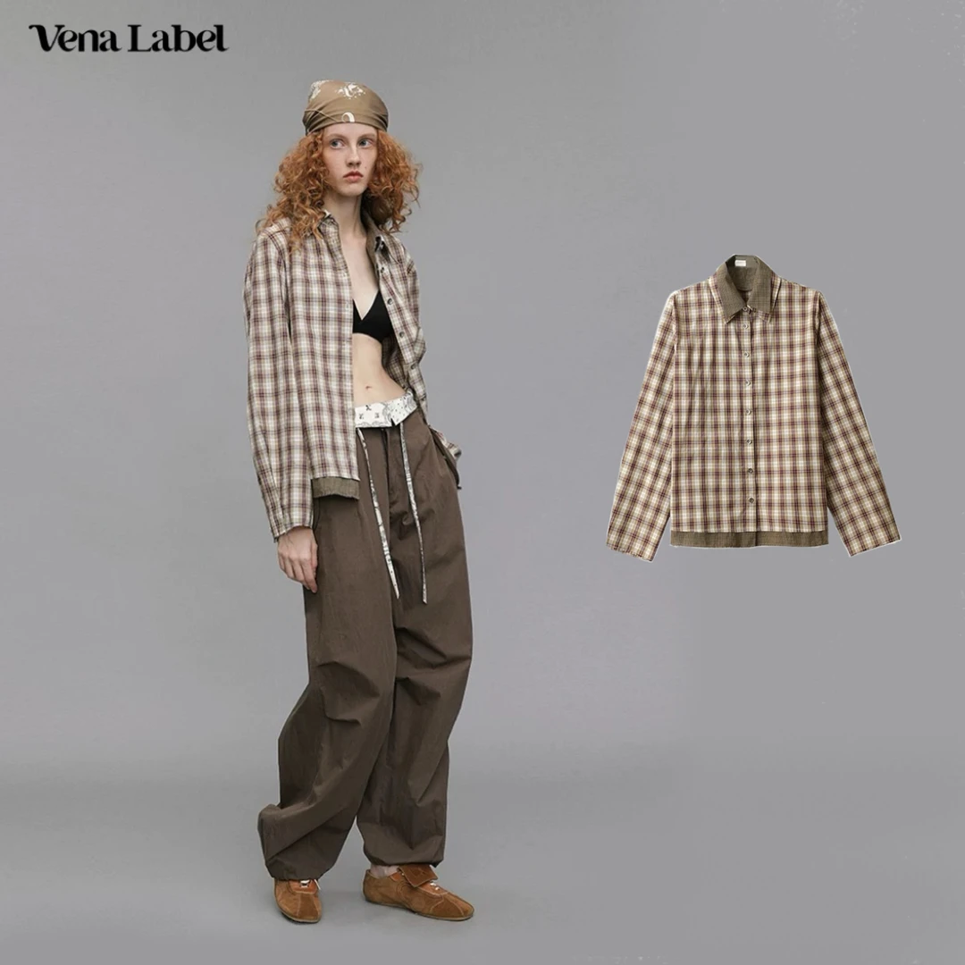 “VENA LABEL ”双层领复古格子衬衫女外套宽松——黑鸭子买手店