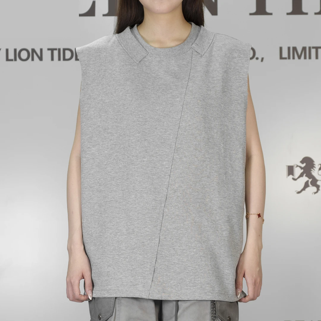 2025H·K美狮潮牌时尚夏季简约轻职风纯色拼接百搭休闲背心