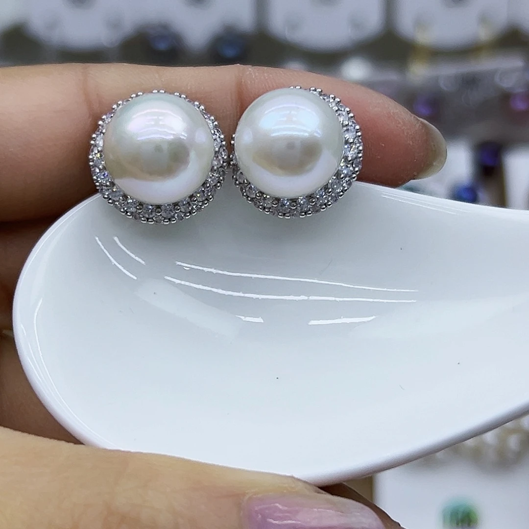 银S925镶嵌耳饰淡水珍珠