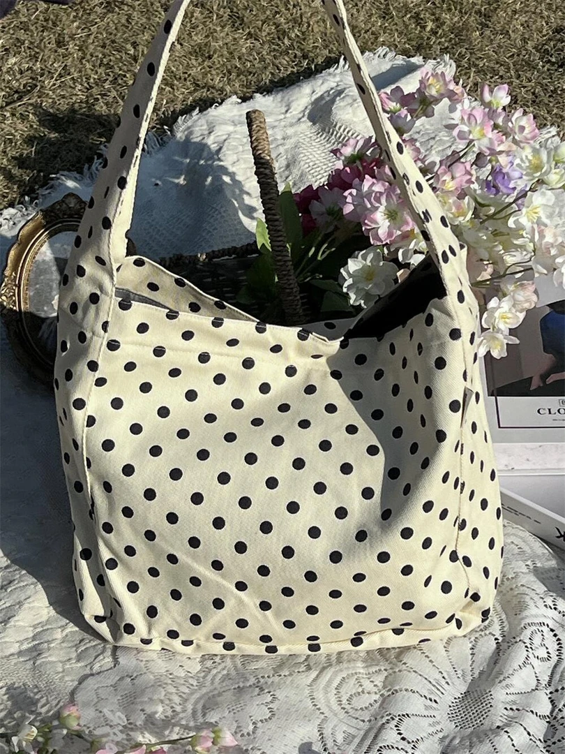 2025 韩版新款帆布托特包东大门ins风波点单肩包大容量百搭包包