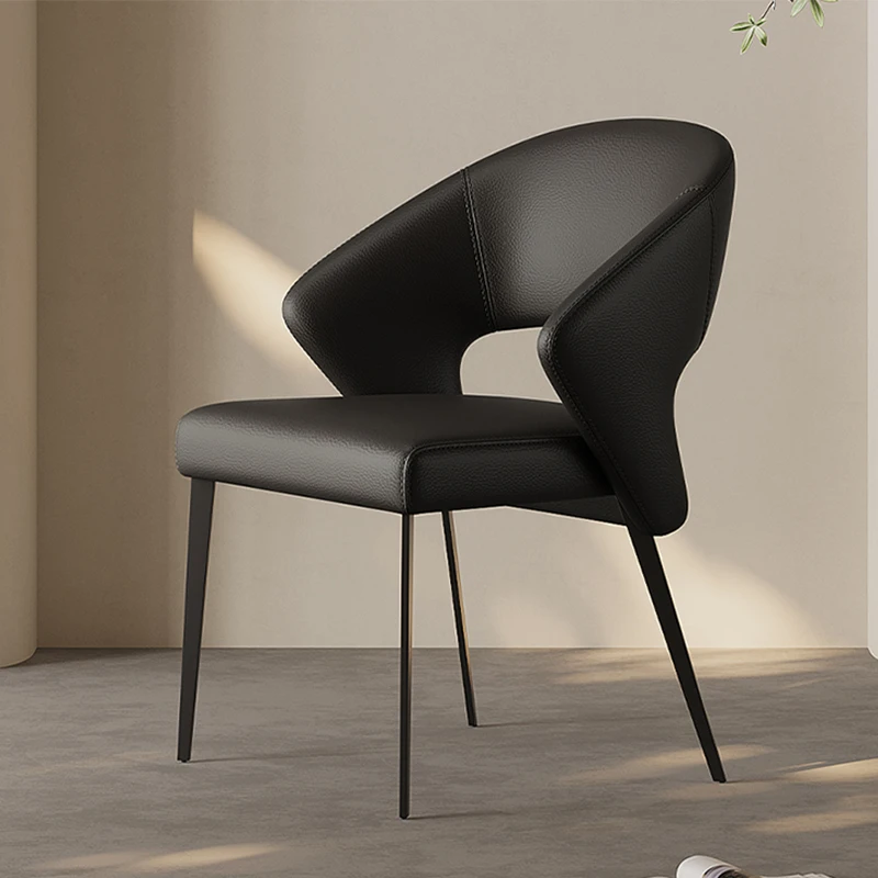 【真皮】高档创意餐椅家用北欧极简方圆靠背餐桌椅子餐厅阳台现代