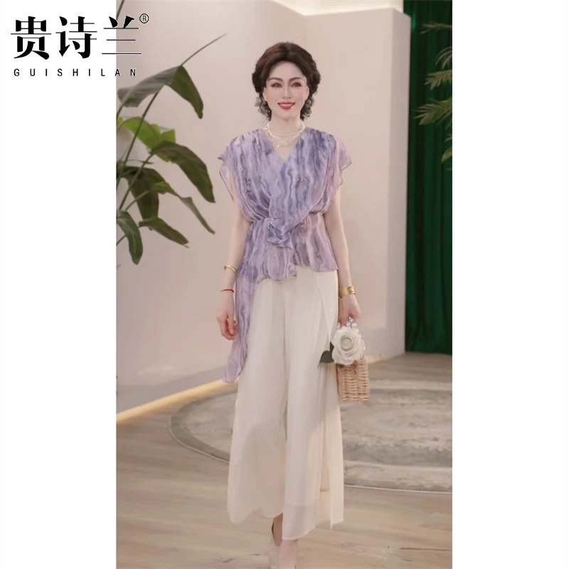 妈妈夏装薄款时尚洋气衬衣套装中老年女夏季减龄显瘦T恤2025新款