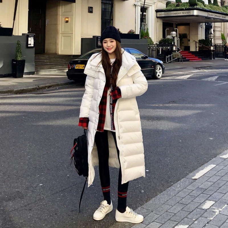 东大门羽绒服女长款过膝白鸭绒加厚时尚女装秋冬收腰显瘦连帽外套