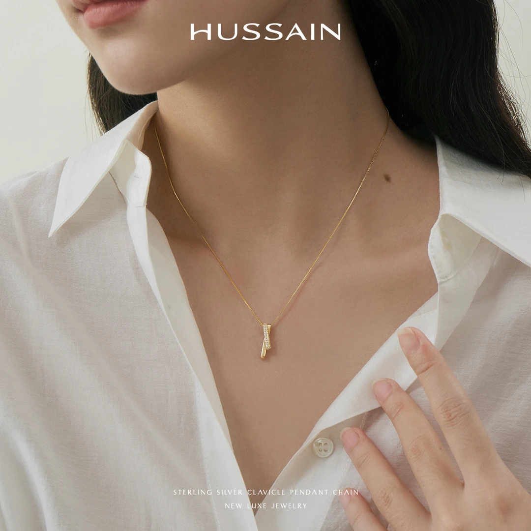 链子925银合成锆石 赫生HUSSAIN未知数项链简约小众锁骨颈链