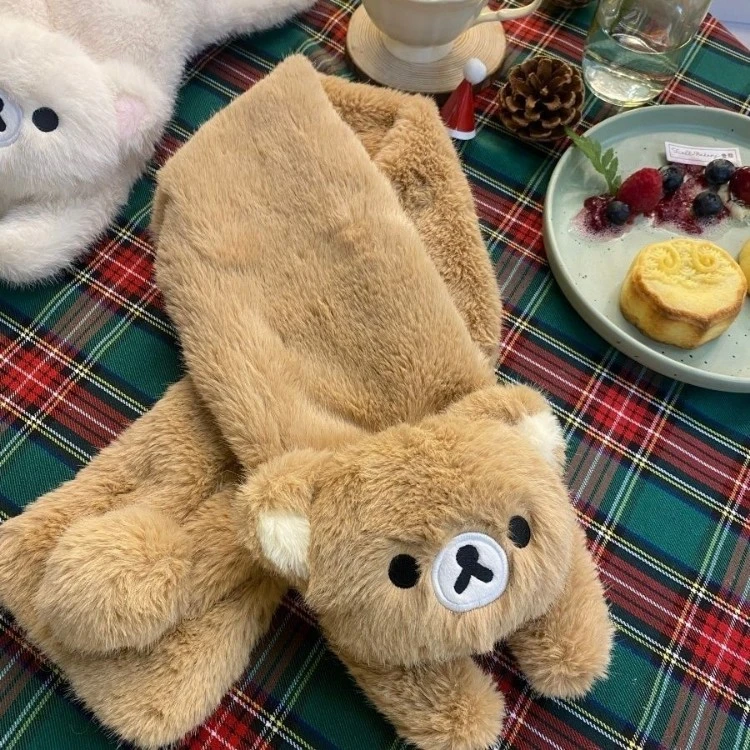 轻松熊围巾可爱卡通保暖情侣款加厚围脖秋冬季氛围感外搭护颈LU