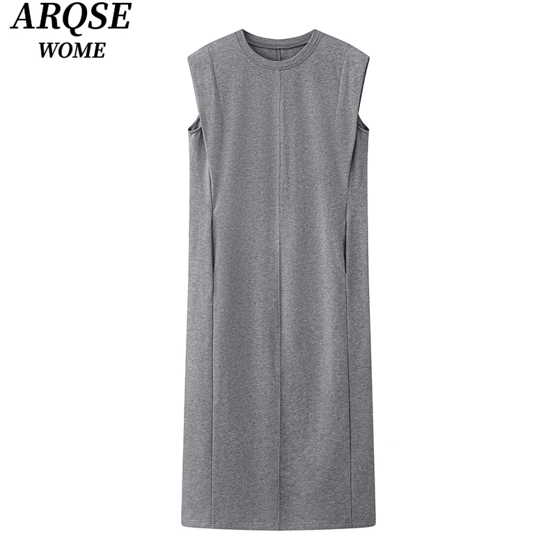 【艾家商场同款】2025夏季新款时尚无袖宽松圆领连衣裙女9611