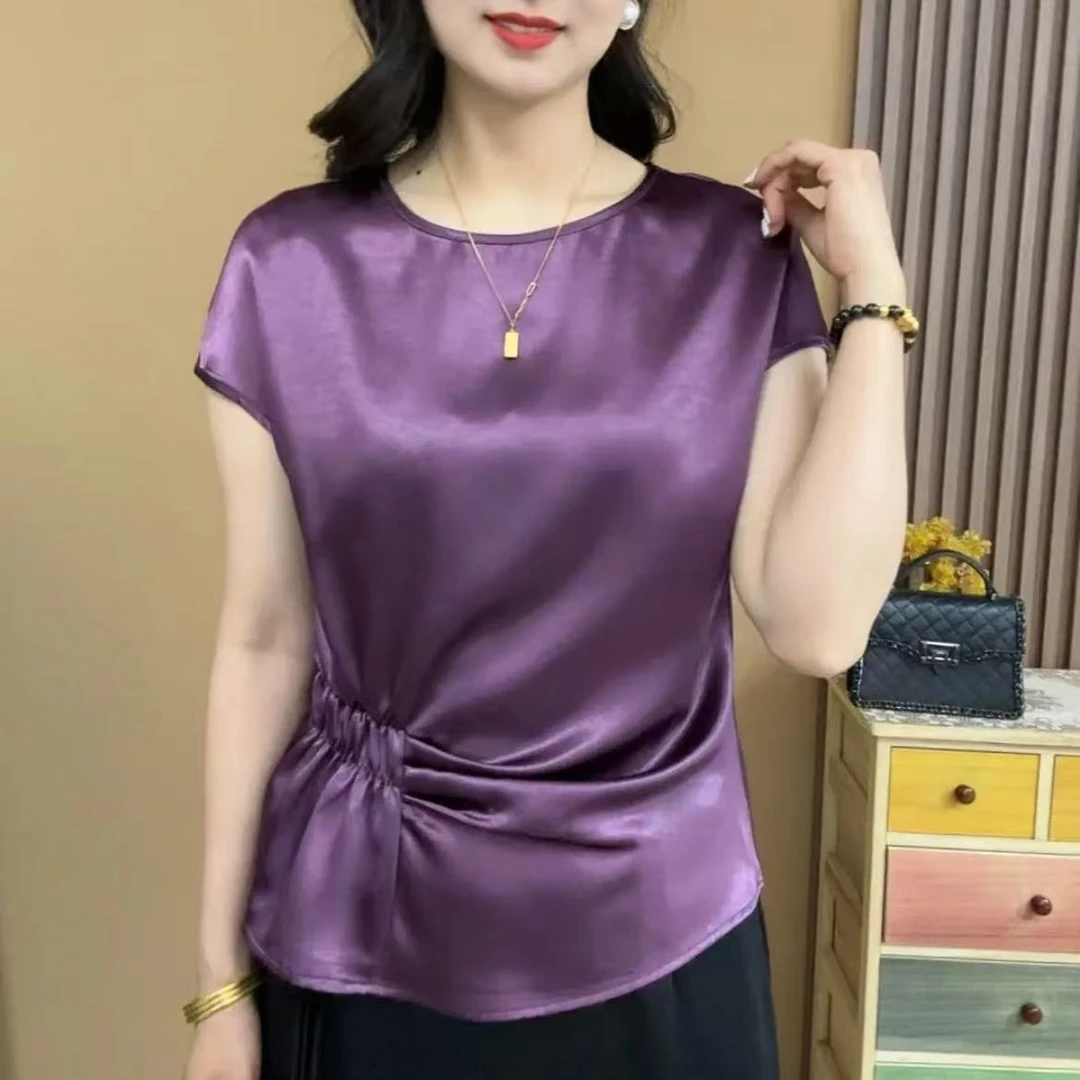 2025新款夏款圆领短袖时尚洋气气质显瘦百搭纯色女士上衣小衫T恤