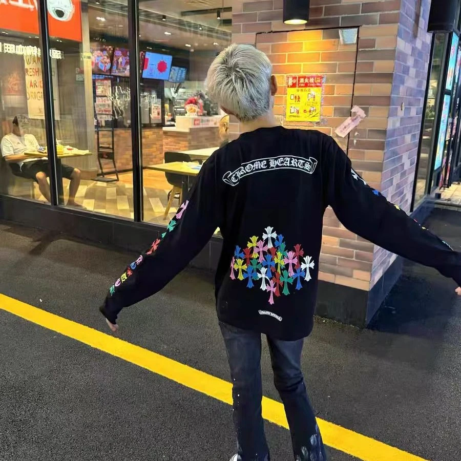 圆领情侣泼墨印染印花短袖T恤长袖韩版连帽秋季开衫百搭男女同款