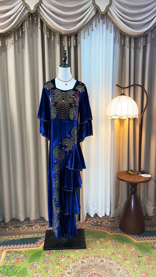 999蓝色土耳其气质大摆连衣裙