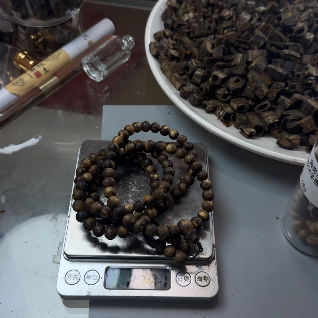 健***富沉香沉香碎屑绿奇楠虎斑紫棋08圆珠