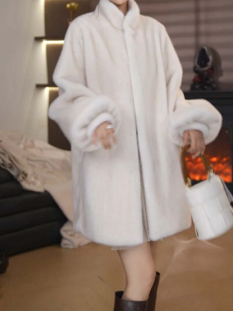 安掌柜 【流星变奏曲】冬季新款气质宽松时尚保暖长款外套4DWBS8489