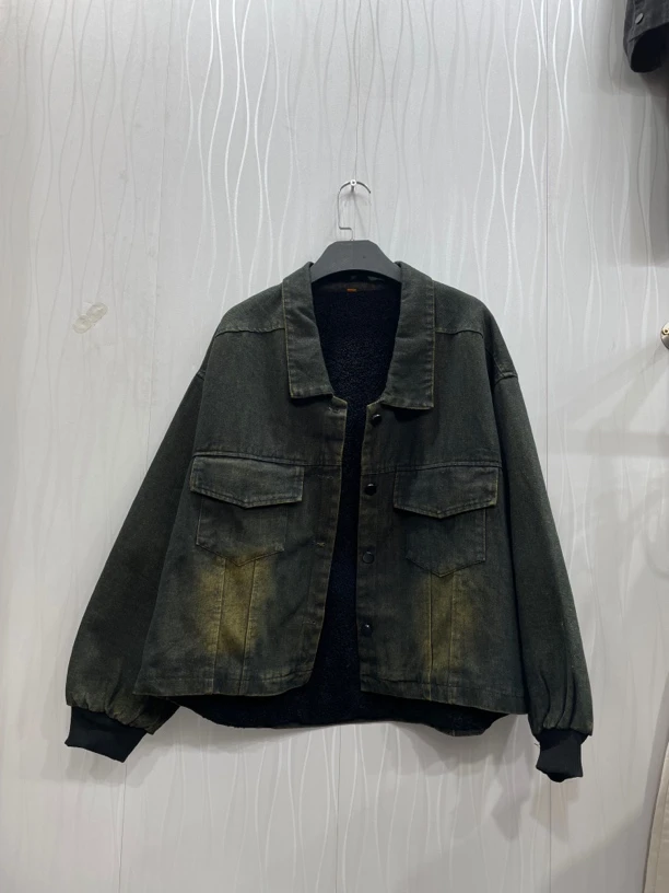 928加绒加厚潮牌炒色系牛仔外套