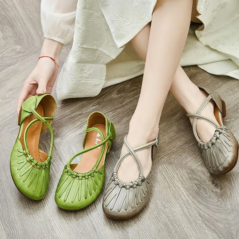 高级感平底包头气质软底女士凉鞋2025新款夏季手工编织百搭妈妈鞋