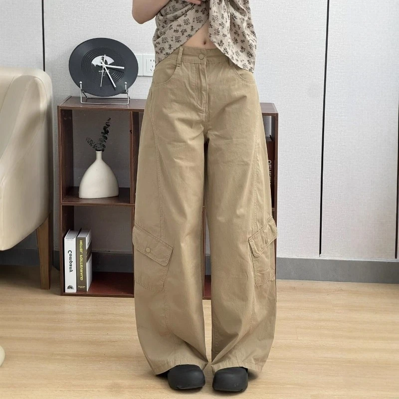 秋冬加绒加厚弯刀工装裤女装新款宽松显瘦多口袋休闲阔腿裤拖地裤