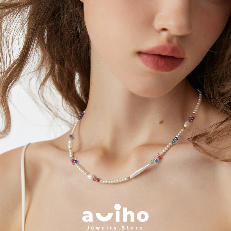 非金属仿珍珠项链 轻奢复古多巴胺项链高级感简约手工串珠