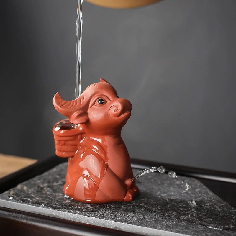 宇轩 紫砂茶宠喷水尿童牛童摆件童趣创意茶玩茶艺茶盘茶具配件