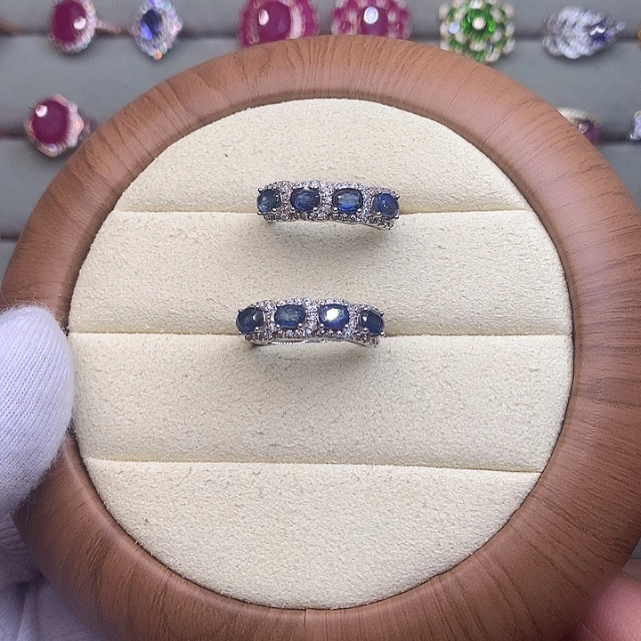 蓝宝石耳饰银S925镶嵌