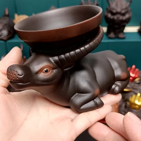 茶宠紫陶牛过滤组合茶宠摆件