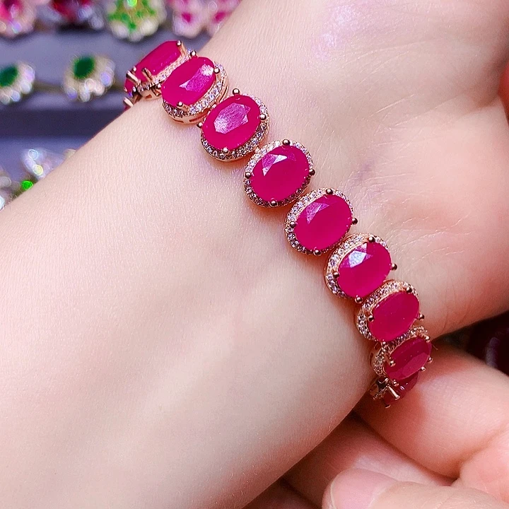 银S925镶嵌红宝石手链