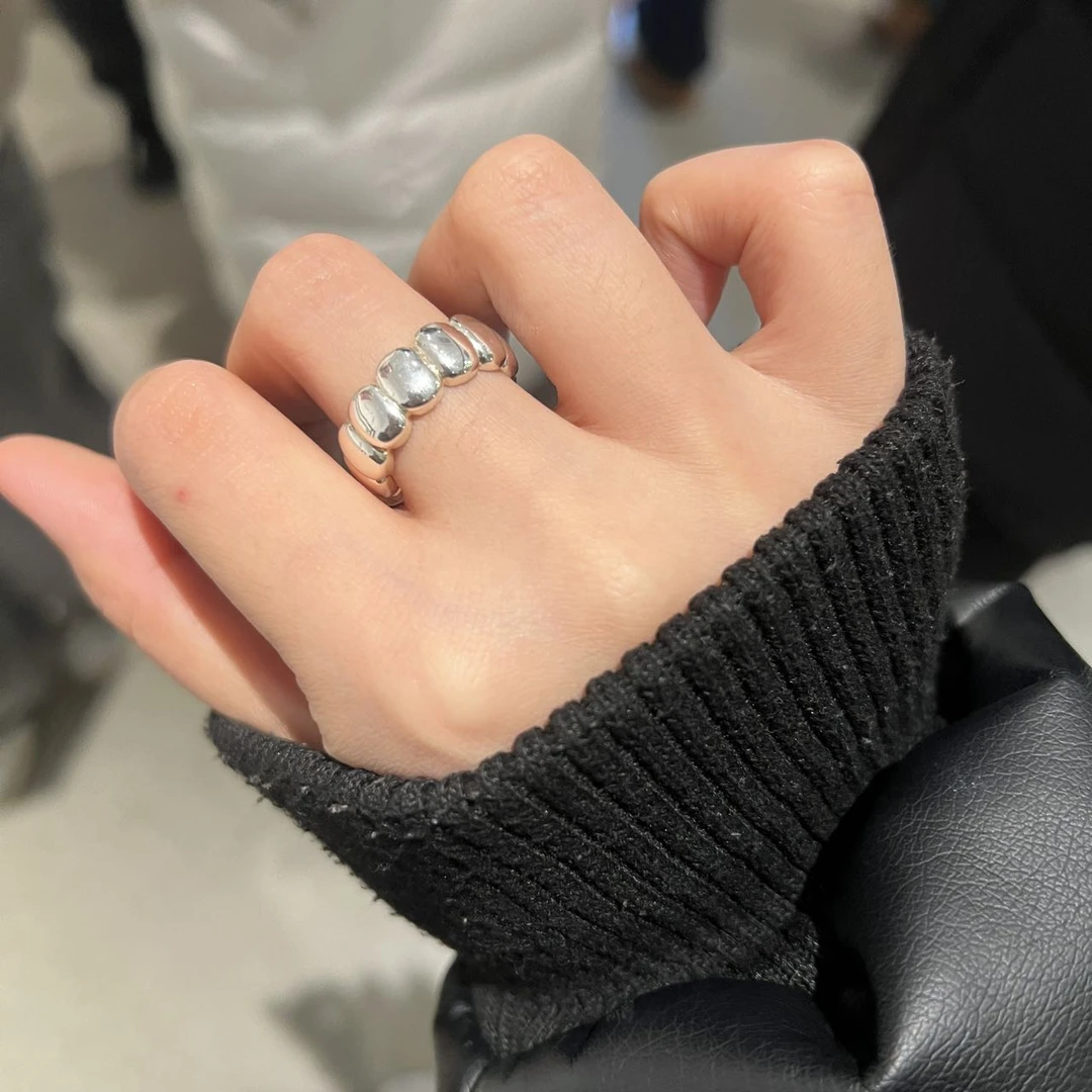 925银戒指 1222 TJ韩国女装韩国直播代购925银设计师款竖纹戒指