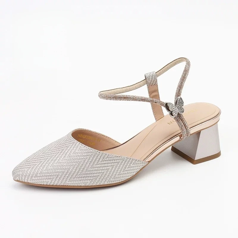 33849凉鞋包头罗马凉鞋时装气质胶粘鞋中跟水钻