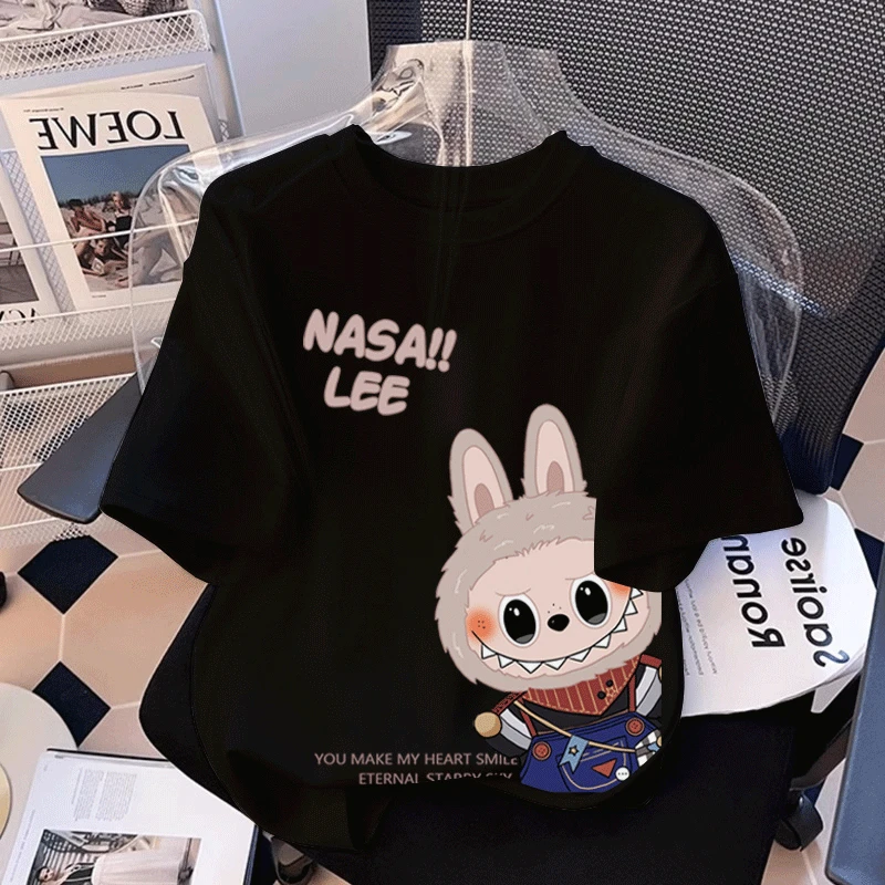 NASA黑色女童短袖t恤2025夏季新款学生儿童纯棉半袖体恤上衣男童