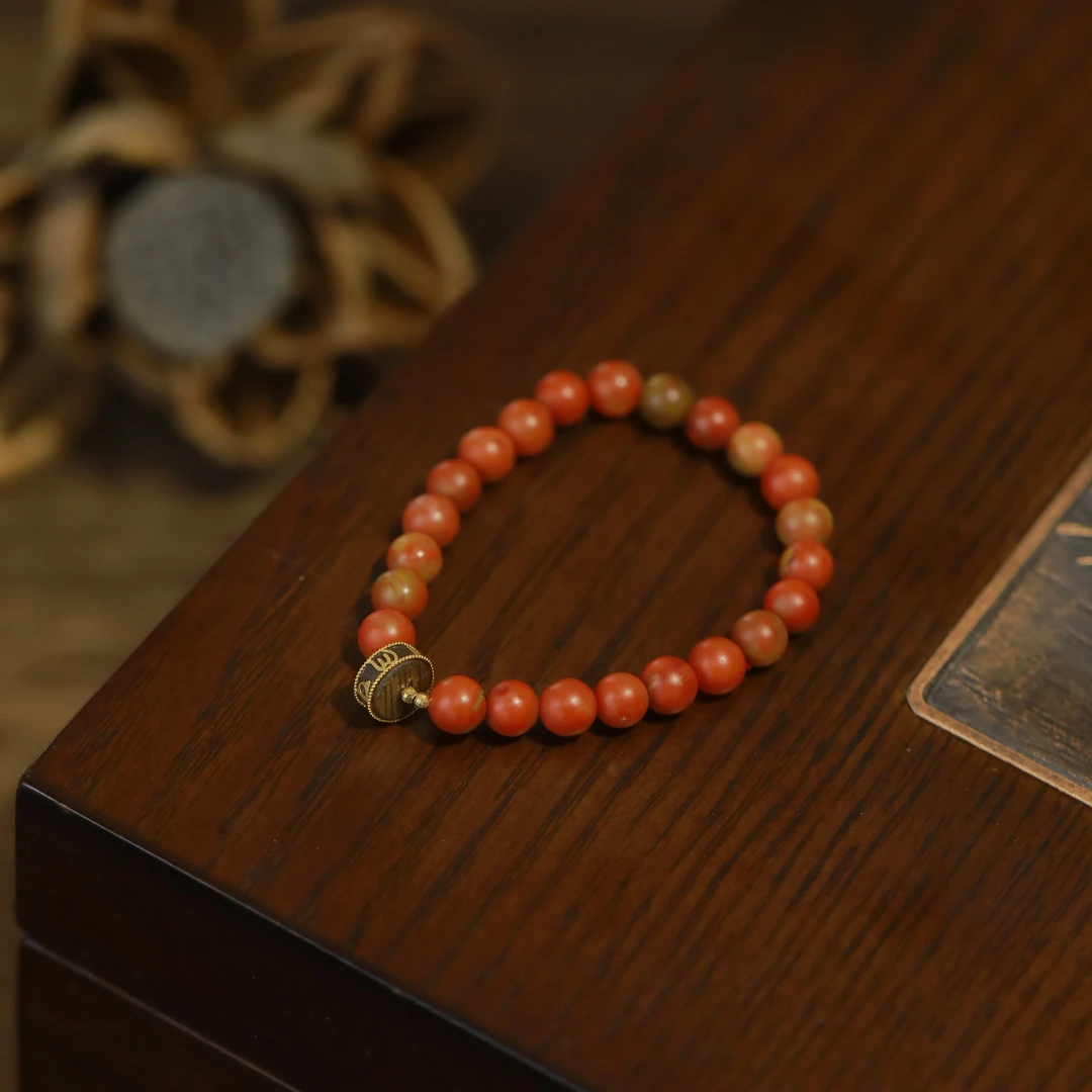 麦麦【瑾萱】天然包浆南红+沉+18K 六字 手串