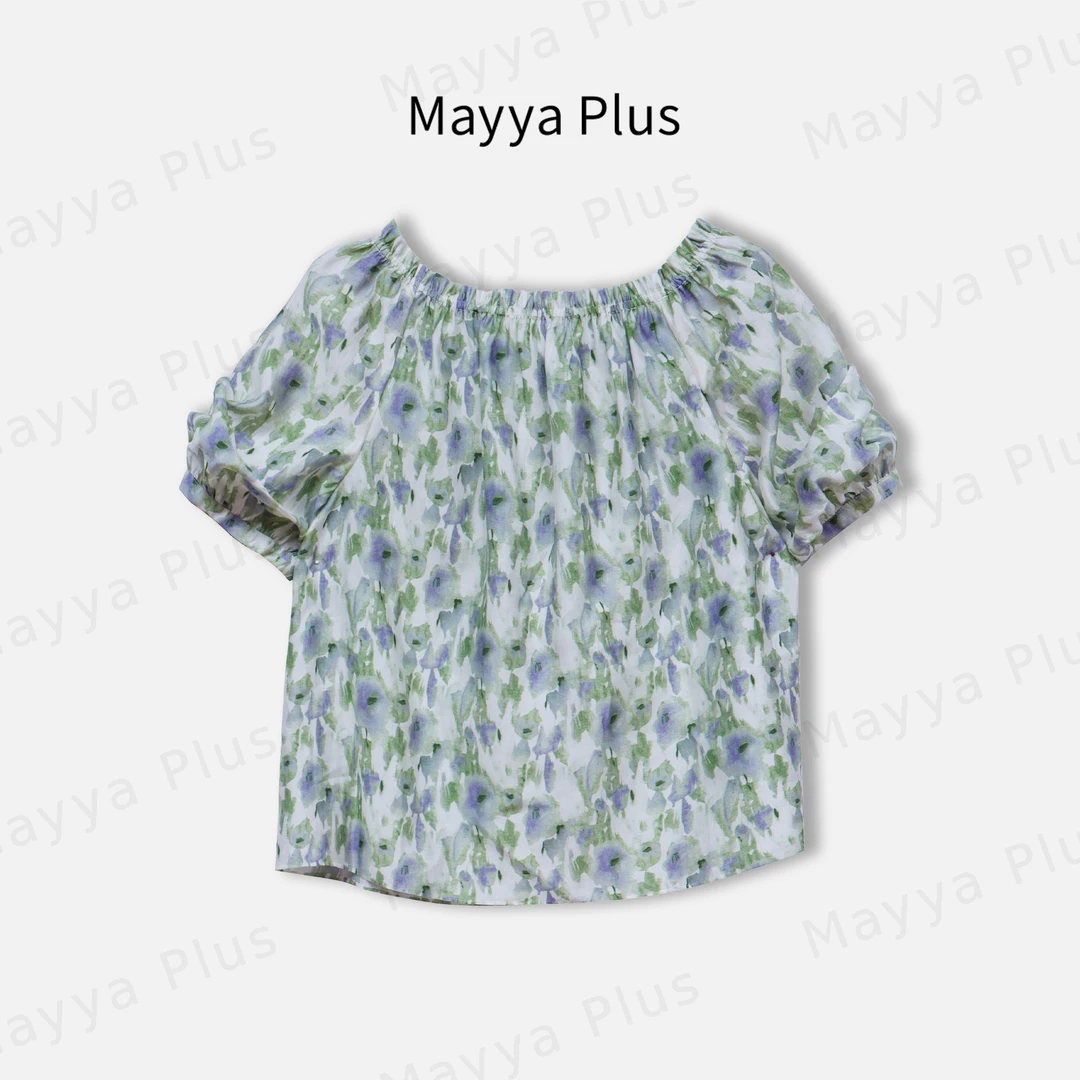 【一抹夏】MayyaPlus麦芽定制碎花一字肩衬衫T恤新法式上衣32526359