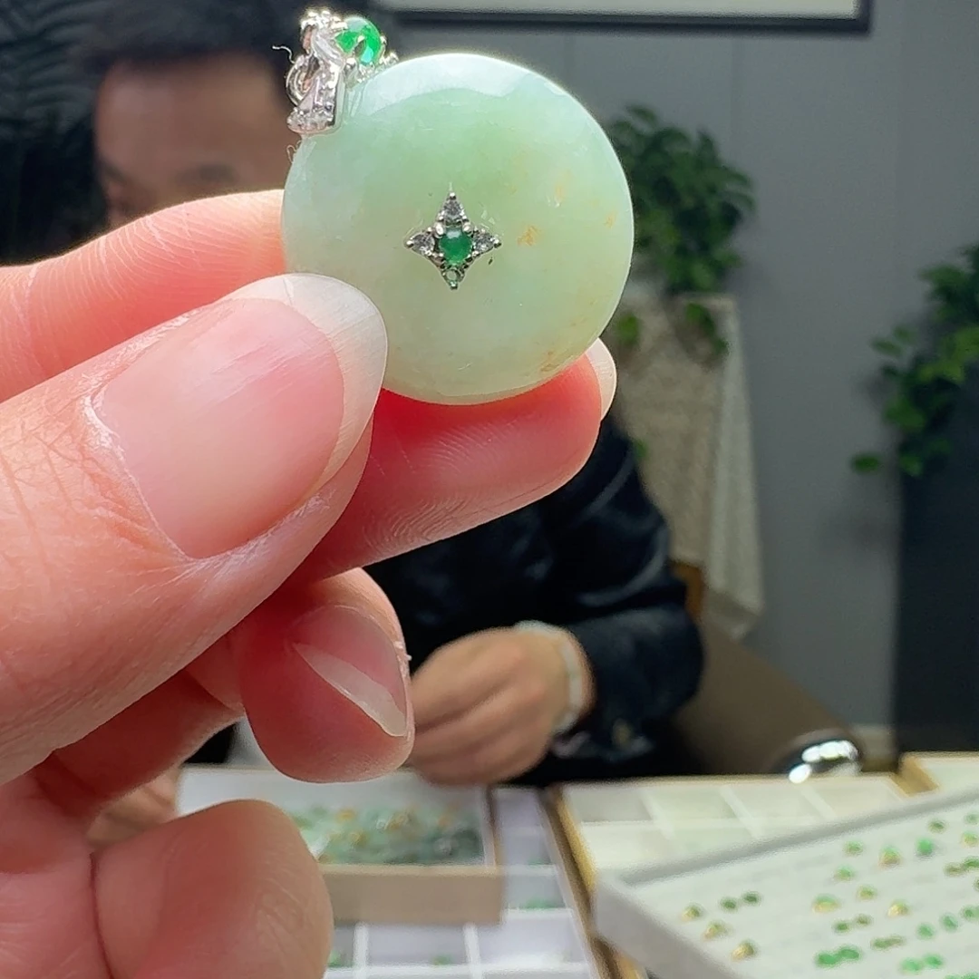 翡翠银S925镶嵌吊坠(不含链)天然