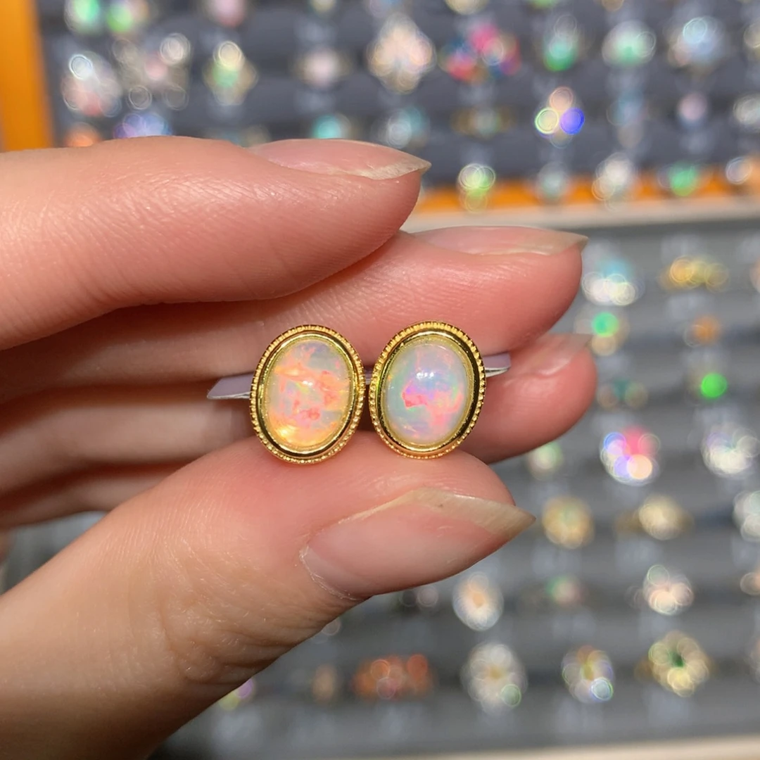 银S925镶嵌欧泊耳钉t