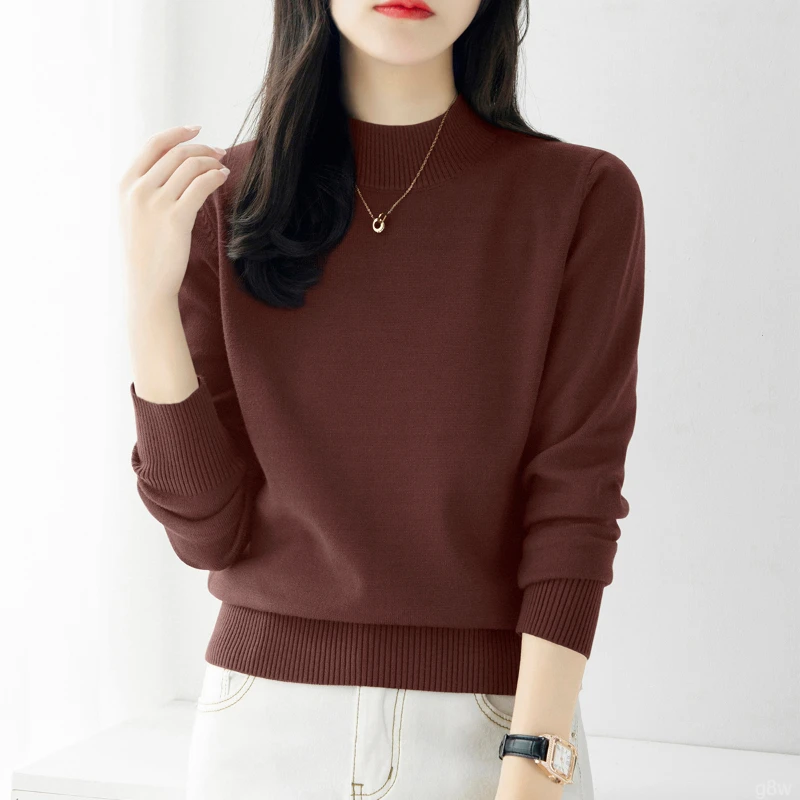 新款气质修身显瘦长袖半高领毛衣冬季内搭深灰色羊毛打底上衣